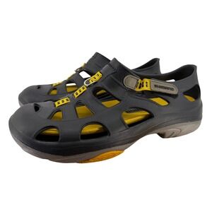 Shimano Evair Marine Fishing Shoes Mens 12 Black Yellow Water Sandals Clogs